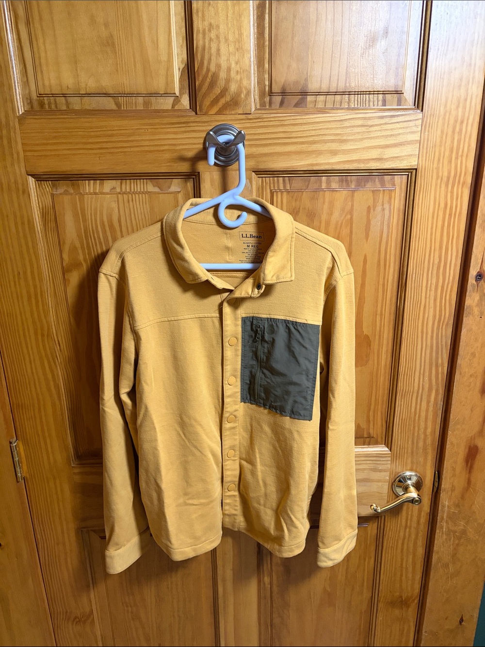 L.L. Bean Men's Mustard Button-Up Shirt Jacket with Olive Chest Pocket